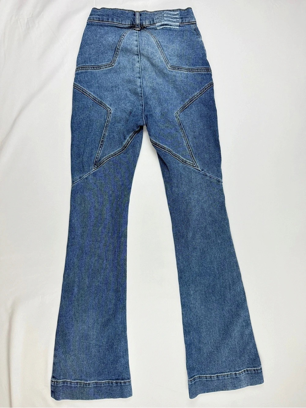 REVICE Denim Jeans 27 High Rise Flare Star Seam Y2K Medium Wash